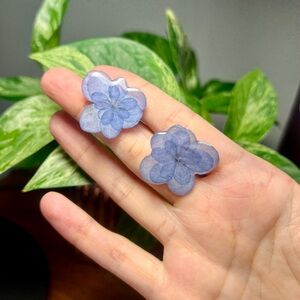 Handmade Earrings Featuring Real Blue Floral